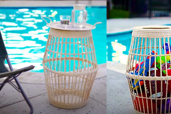 How To Make A Raffia Storage Basket And Table - Dollar Tree DIY Ideas - Laundry Basket DIY
