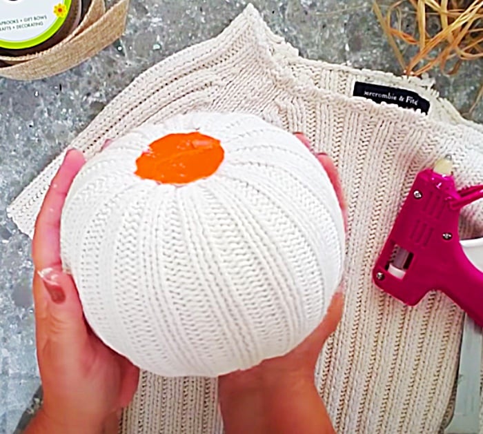 Cover A Carvable Pumpkin With A Sweater - DIY Autumn Decor - Home For The Holidays