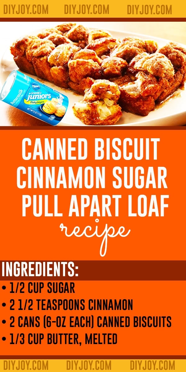 Easy Recipes With Canned Biscuits - Pull Apart Bread Loaf - How to Make Cinnamon Sugar Bread With A Can Of Biscuits - Easy Breakfast Recipe Ideas for Morning