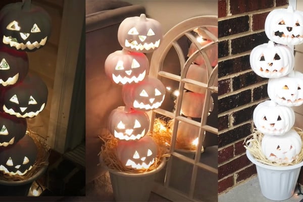 DIY Dollar Tree Jack-O-Lantern Topiary - Dollar Tree Crafts - Jack -O- Lantern Crafts