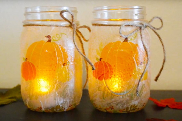 DIY Mason Jar Fall Candle Holders - Mason Jar Crafts - Fall Decor