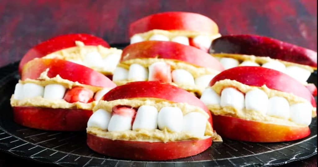How To Make Dracula Apple Teeth For Halloween - Halloween Treats - Peanut Butter Dip