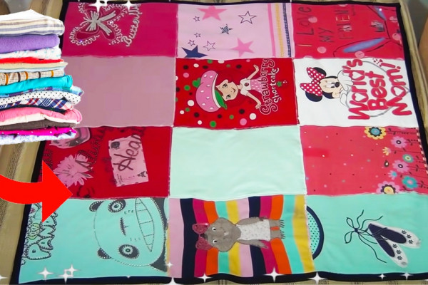 Turn Old T-shirts To Patchwork Blanket - DIY Old Tshirts - DIY Blankets