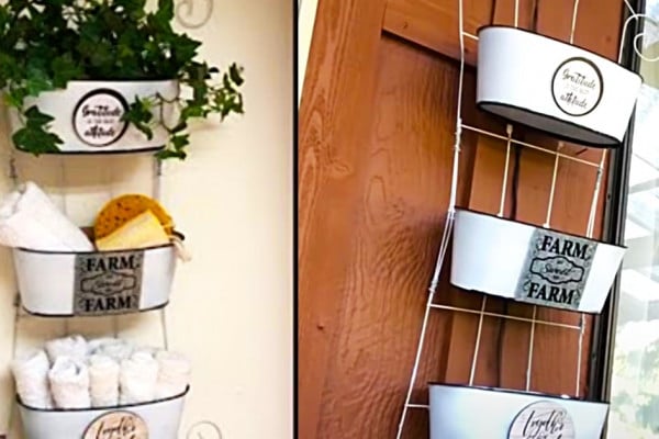 Dollar Tree Farmhouse Hanging Organizer - DIY Farmhouse Idea - Dollar Tree Farmhouse Decor