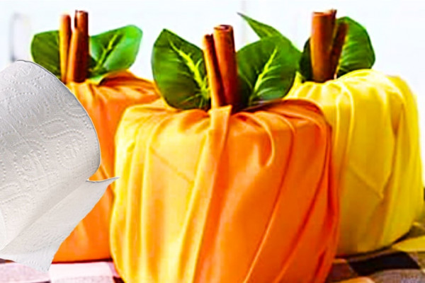 How To Make Pumpkin Toilet Roll Wraps - Fall Decor Ideas - Bathroom DIY