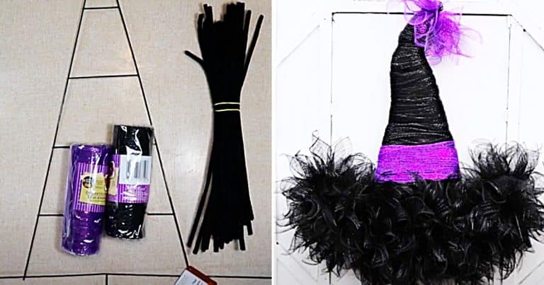How To Make a Dollar Tree Halloween Witch Hat Wreath - DIY Joy