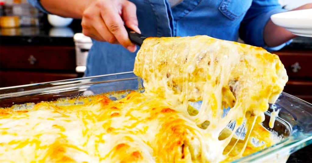 Baked Burritos With Creamy White Sauce Recipe - Tex Mex Recipes - Cheesy Recipes
