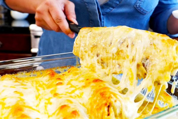 Baked Burritos With Creamy White Sauce Recipe - Tex Mex Recipes - Cheesy Recipes