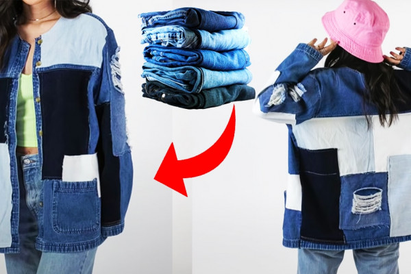 DIY Patchwork Jacket Using Old Jeans - DIY Old Jeans - Repurpose Old Jeans