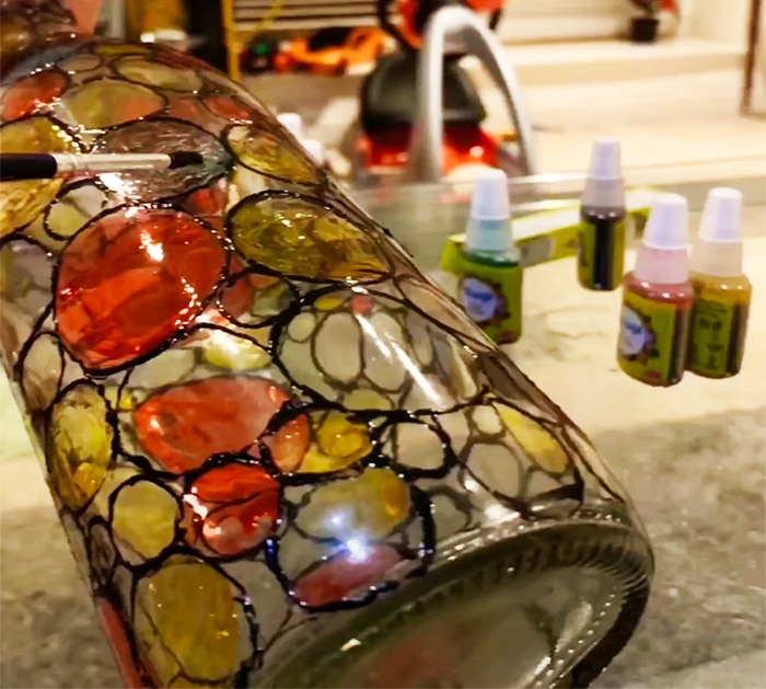 How To Make Stained Bottled Art With Lights - DIY Glass Art - Stained Bottled Art