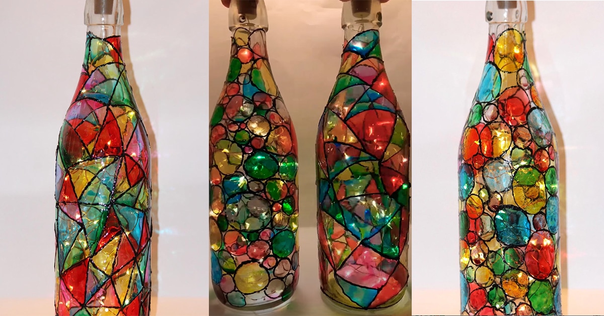 How To Paint Wine Bottles Look Like Stained Glass Glass Designs
