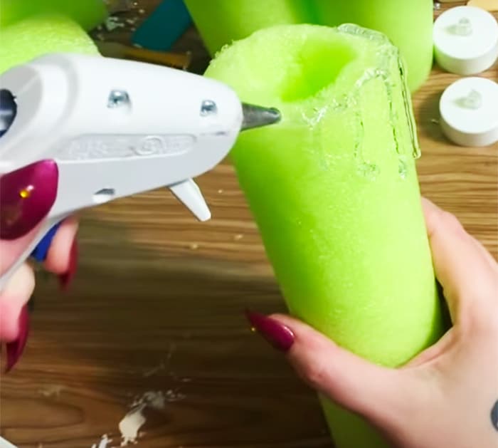 Use Hot Glue Gun To Make Pool Noodle Candles - Cheap Crafts - DIY Candles