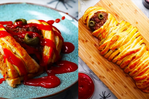 Halloween Mummy Meatloaf Recipe - Meatloaf Recipes - Puff Pastry Recipes
