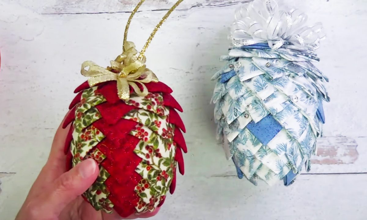 NO SEW Fabric Pinecone Ornaments tutorial