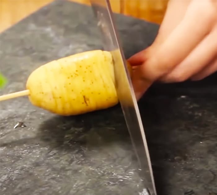 Cut in an angle for spiral tornado Potato - Parmesan Recipes