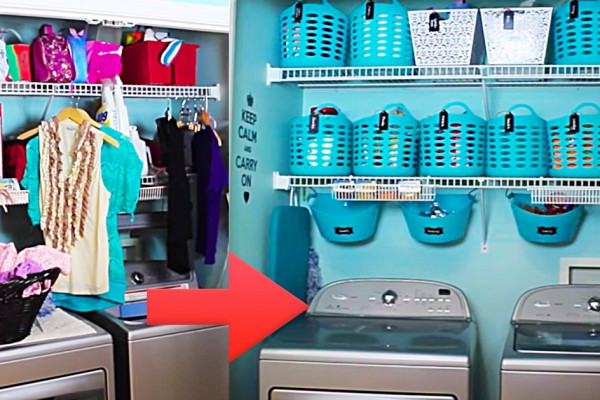 Dollar Tree Laundry Room Makeover - Dollar Tree Storage - Easy Organizing Ideas