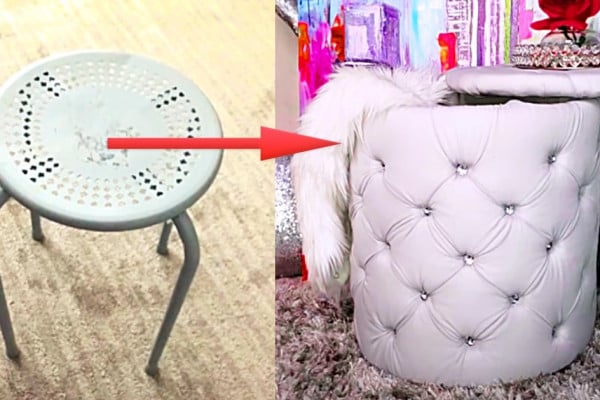 How to Make a Tufted Ottoman - Recycled Stool Ideas - DIY Furniture Ideas
