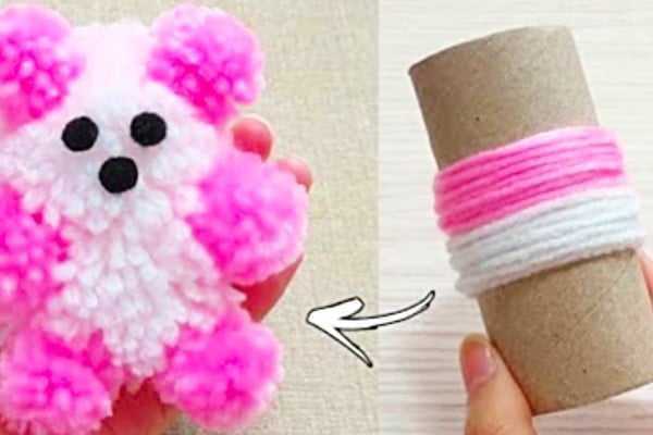 How To Make A Pom Pom Teddy Bear - DIY Teddy Bear - Yarn Craft Ideas