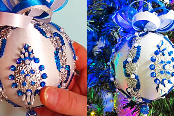 How To Make Beaded Satin Christmas Ornaments - Easy DIY Ornament Ideas - DIY Christmas Decor