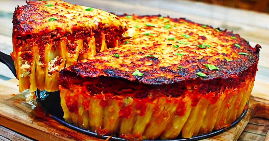 Cheesy Pasta Pie Recipe- Pasta Recipes- Pie Recipes