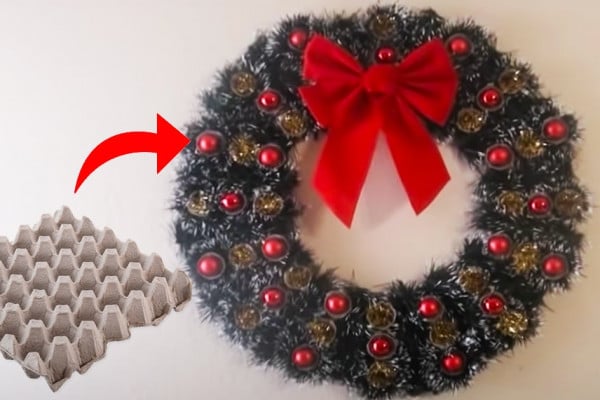 DIY Christmas Wreath Using Egg Carton Tray - Egg Carton Tray Crafts - DIY Christmas Decor