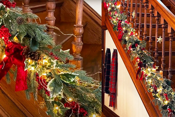 Easy DIY Christmas Staircase Garland - DIY Christmas Garland - DIY Christmas Decor