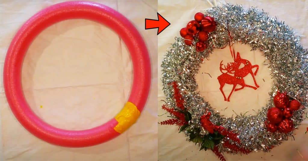 How To Make A Christmas Wreathing Out Of A Pool Noodle - DIY Christmas Wreath - Cheap Decor