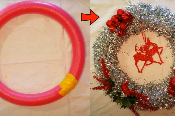 How To Make A Christmas Wreathing Out Of A Pool Noodle - DIY Christmas Wreath - Cheap Decor