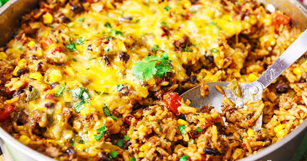 One Skillet Mexican Rice Casserole - Casserole Recipes- Mexican Rice Recipes