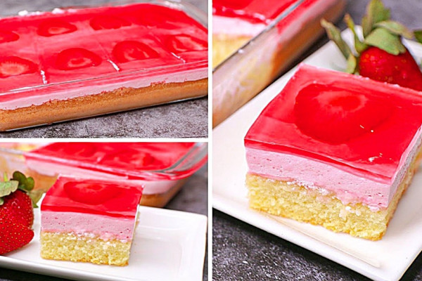Strawberry Jello Cake Recipe - Easy Jello Cake Recipe - Quick Cake Ideas
