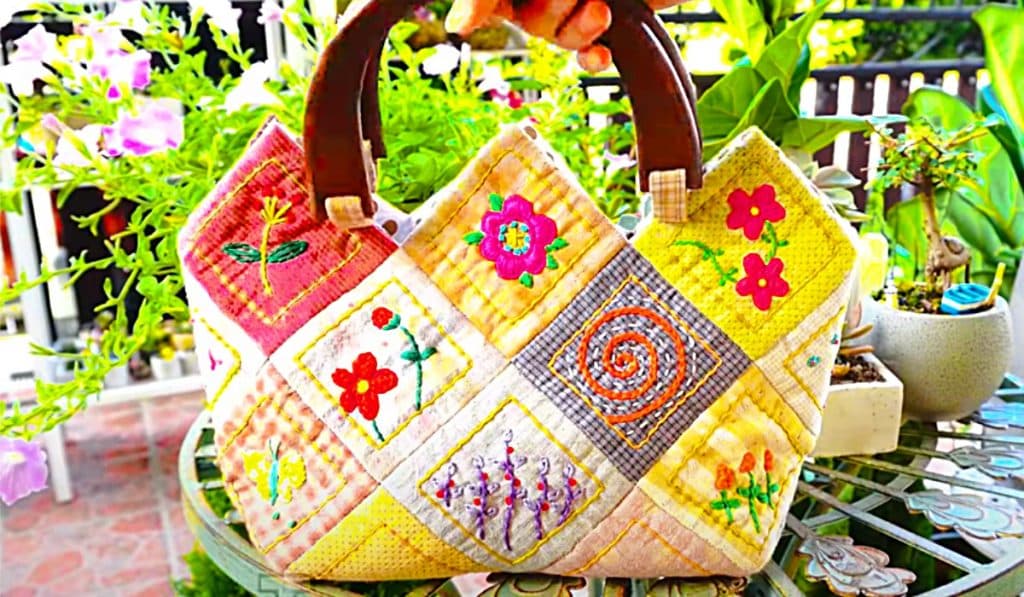 How To Make A Patchwork Purse - Tote With Embroidery Detail - How To Make A Tote Bag