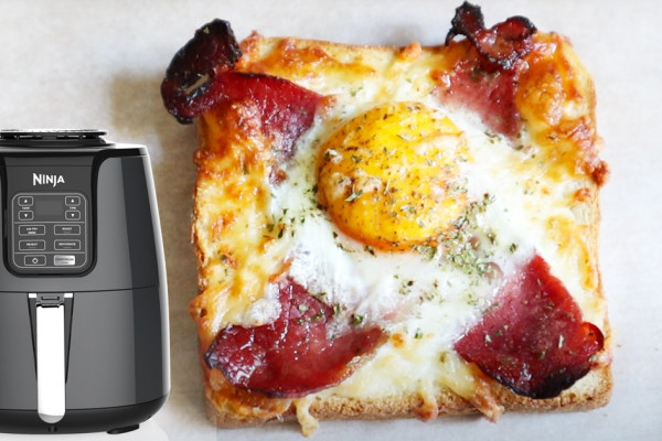 Air Fryer Cheese Egg Bacon Toast Recipe - Air Fryer Recipes - Egg Toast Recipes