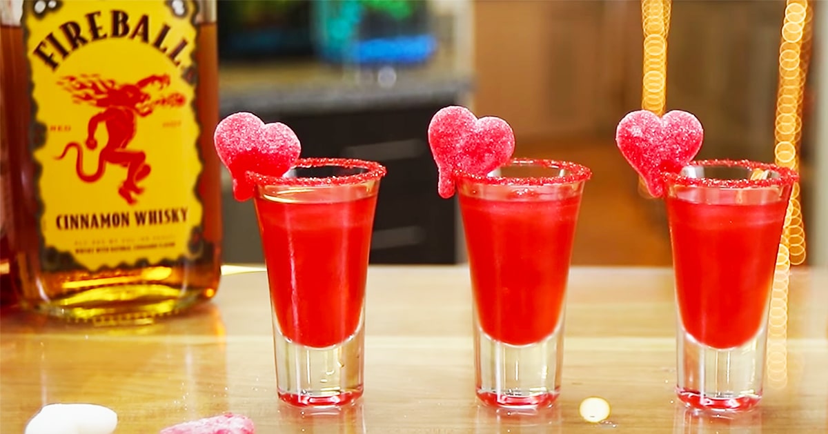 These red hot Valentine shots by Tipsy Bartender on YouTube are cute and fe...