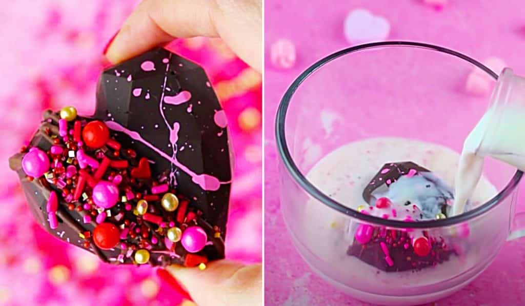 Valentine's Day Heart Shaped Hot Cocoa Bombs Recipe - Hot Cocoa Bombs Recipe - Easy Valentines Day Candy