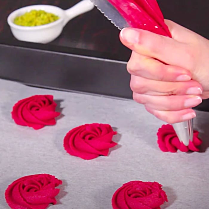 How To Make Piped Cookies - Easy Red Velvet Cookies - Rose Shaped Cookies