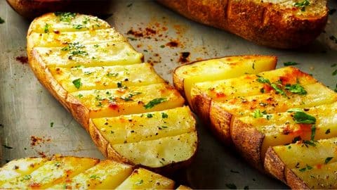 Air Fryer Scored Baked Potatoes Recipe | DIY Joy Projects and Crafts Ideas