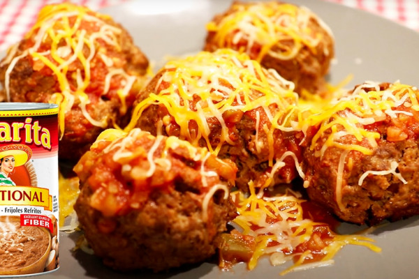 Baked Beef And Bean Meatball Recipe - Refried Beans Recipes - Meatballs Recipe