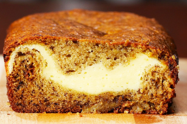 Cheesecake Filled Banana Bread Recipe - Cheesecake Recipe - Banana Bread Recipe