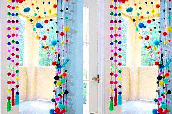 DIY Pom Pom Door Hanging - Pom Pom Curtain - DIY Boho Decor