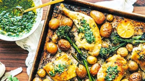Sheet Pan Chicken And Potatoes With Chimichurri Sauce Recipe | DIY Joy Projects and Crafts Ideas