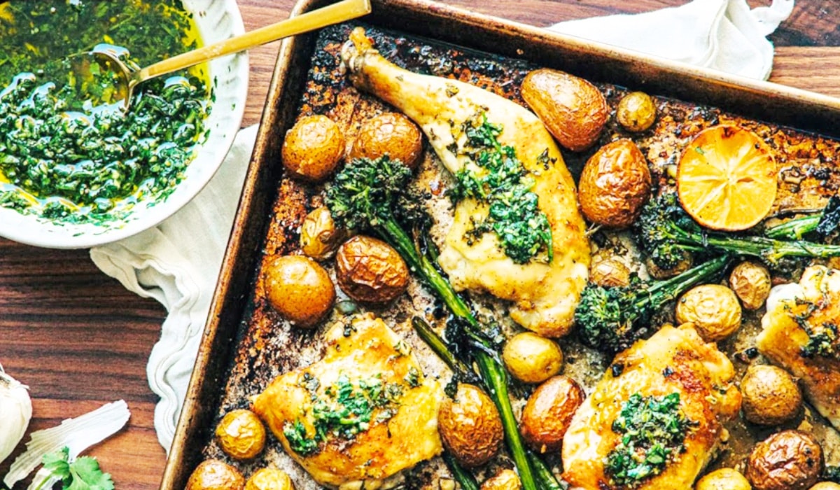 Sheet Pan Chicken And Potatoes With Chimichurri Sauce Recipe | DIY Joy Projects and Crafts Ideas