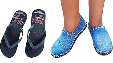 Turn Flip Flops And Old Jeans Into DIY Slippers | DIY Joy Projects and Crafts Ideas