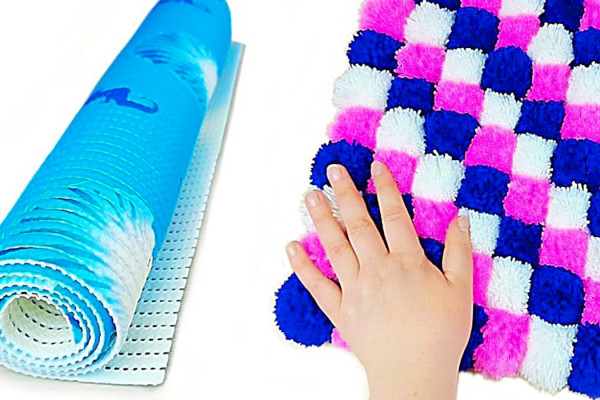 Dollar Tree DIY - How To make a Pom Pom Mat - Easy Bath Mat Ideas