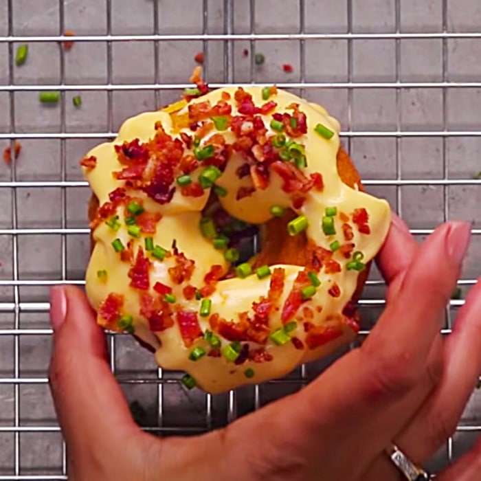 How To Make Savory Donuts With Cheese Sauce - Bacon Cheese Sauce Recipe - Egg Donut Recipe