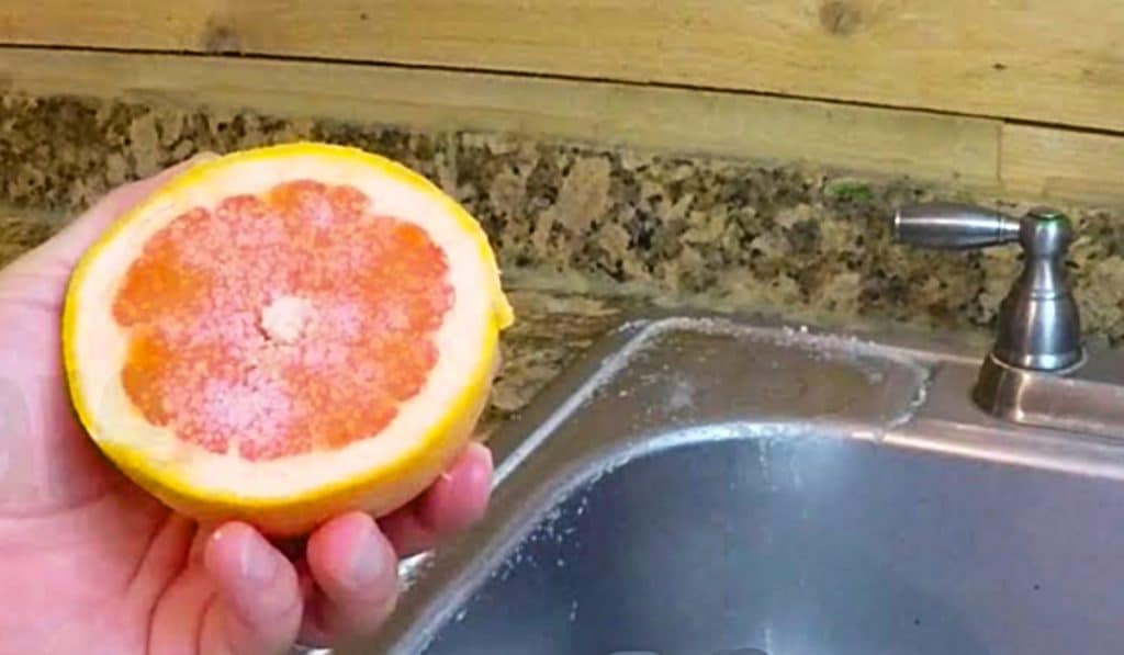 How To Clean A Stainless Steel Sink With Grapefruit And Salt - Easy Grapefruit Cleaner - Non Toxic Cleaner - Homemade Cleaner