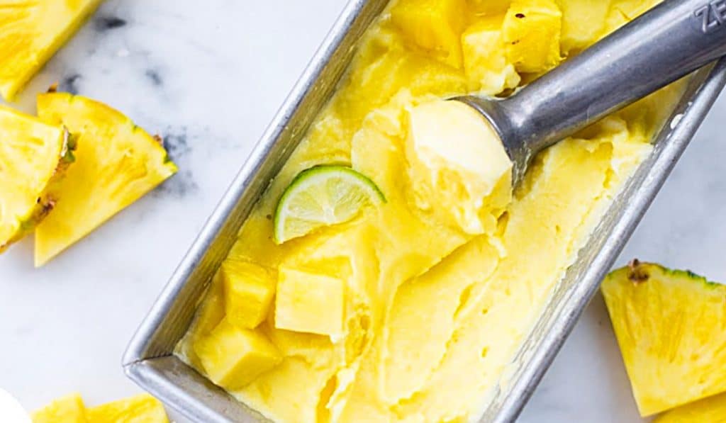 Two Ingredient Pineapple Sorbet Recipe - Frozen Pineapple dessert - Low Calorie Sorbet Recipe