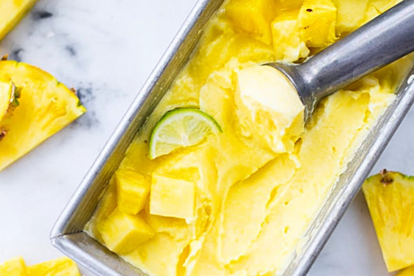 Two Ingredient Pineapple Sorbet Recipe - Frozen Pineapple dessert - Low Calorie Sorbet Recipe