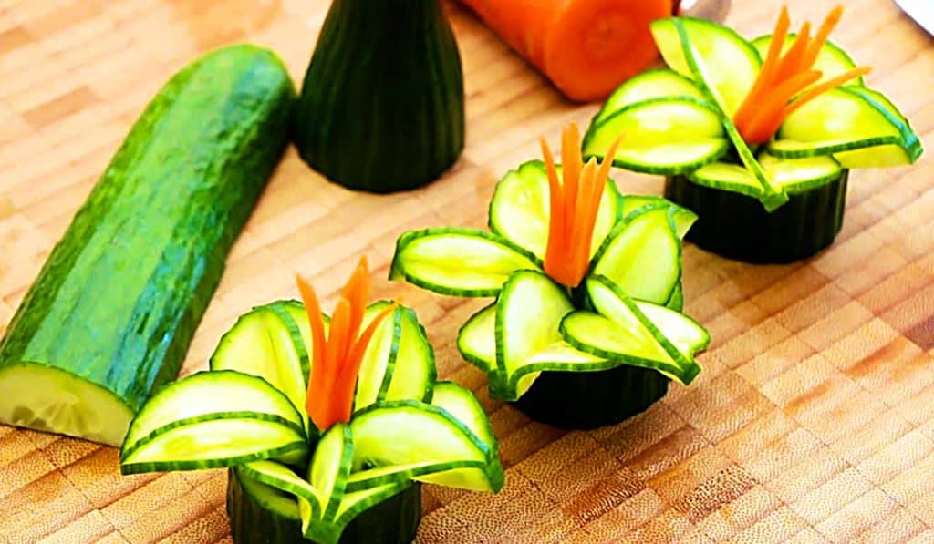 How To Make Cucumber Roses - Easy Fruit Hacks - Decorative Fruit Cutting - Food Sculpture