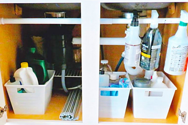 Easy Way To Organize Under The Sink Using A Tension Rod - Cleaning Hacks - Organize Under The Sink