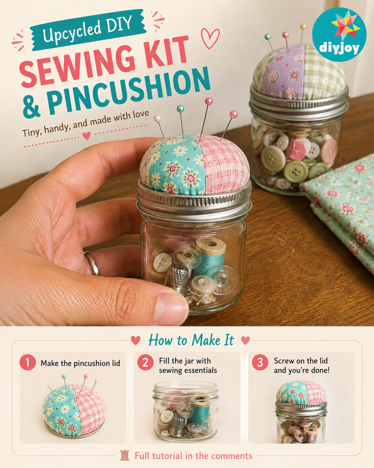 Upcycled DIY Sewing Kit & Pincushion